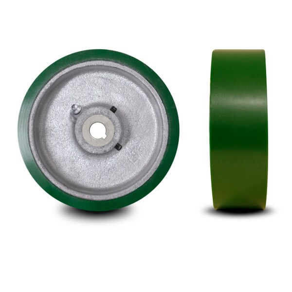 8" x 2" Poly Tread on Cast Iron Keyed Drive Wheel - 18mm Bore -